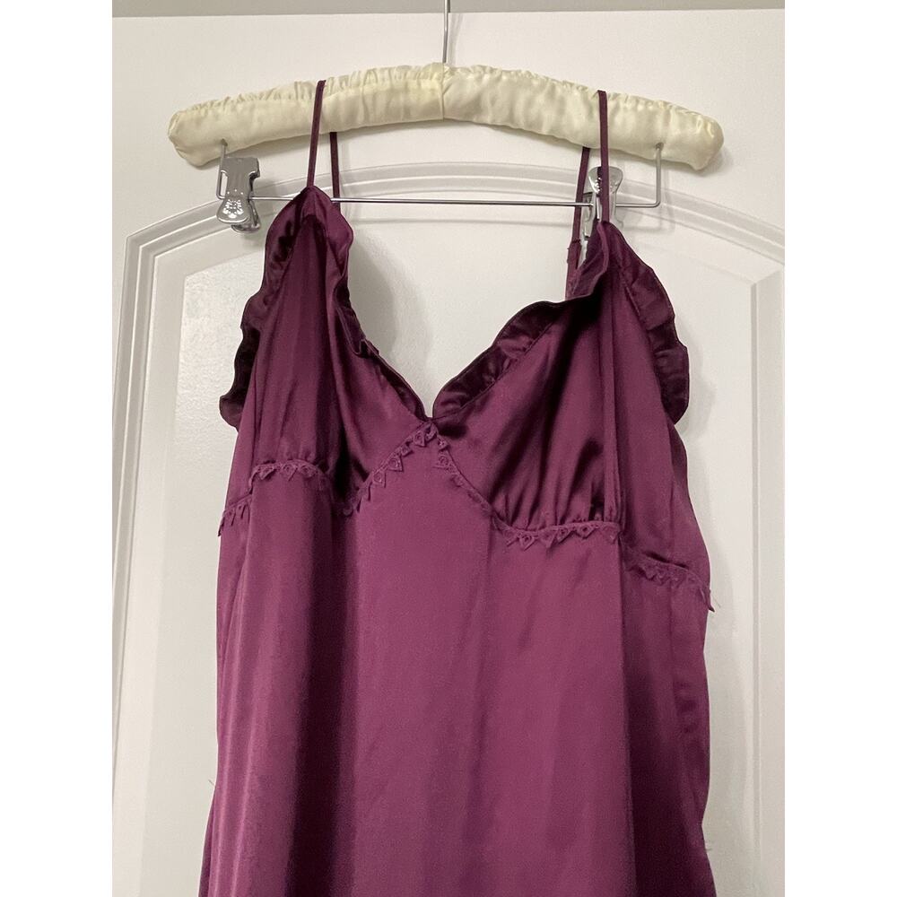 Whimsigoth Satin Slip Maxi Dress Deep Purple Ruffled Side Slit Witchy Evening M - Picture 8 of 15